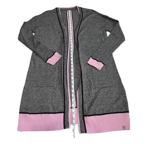 Talbots T by  Mixed Texture Marled Cardigan Womens Sz S Pink/Black/Grey Long Cozy