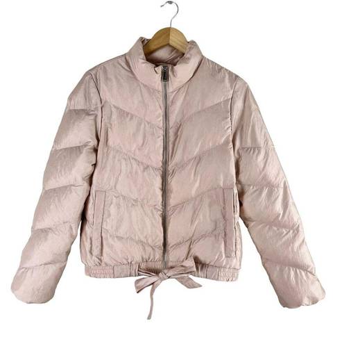 BCBGeneration  Ribbon Tie Chevron Quilted Puffer Jacket in Blush, Medium