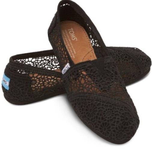 Toms  Alpargata Moroccan Black Crochet Floral Slip On Summer Flat Shoes Size 5