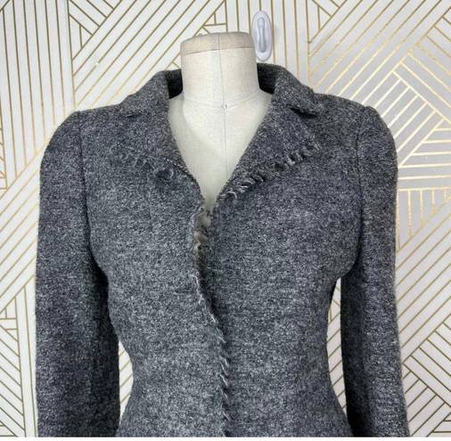 Philosophy  di Alberta Ferretti Gray Wool Tweed Fringe Blazer Size US 8