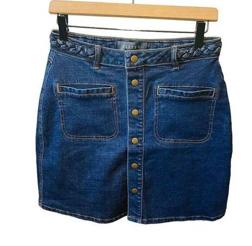 Harper  Dark Wash Denim Button Front Cable Trim Mini Skirt Size Medium