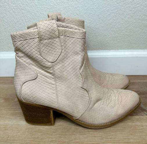 Dirty Laundry  Light Pink Western Reptile Embossed Ankle Boots