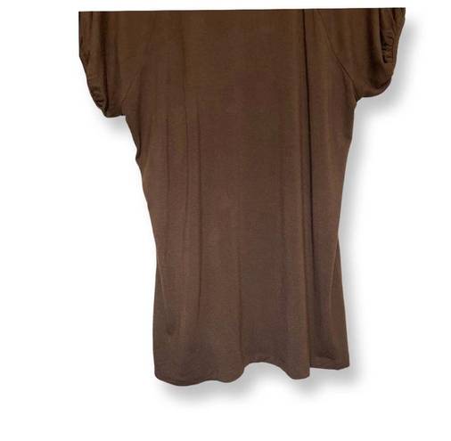 August Silk Womens Blouse Brown Embellished Short Sleeve Scoop Neck Stretch L