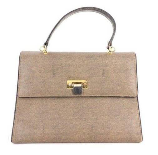 Fendi Authentic Vintage  Oatmeal Coated Canvas Logo Top Handle Handbag