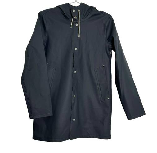 Stutterheim Mosebacke Raincoat Black (Dark Grey) Button Front Hooded Size XXS