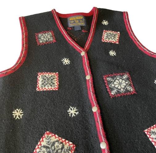 Woolrich Vintage  Black Red Wool Snowflake Sweater Vest Large