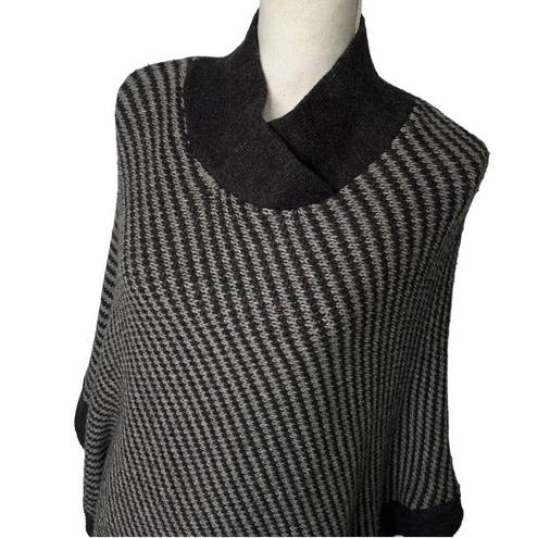 Banana Republic  Sweater Womens M Cape Poncho Wool Blend Mock Neck Striped Black