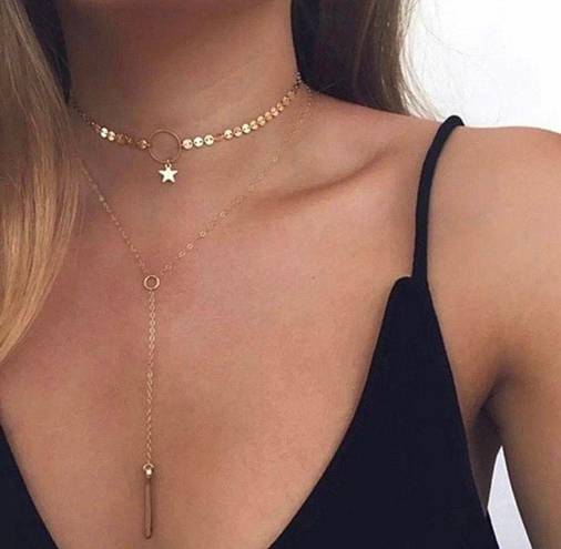 Casual gold tassel star choker necklace, dangle