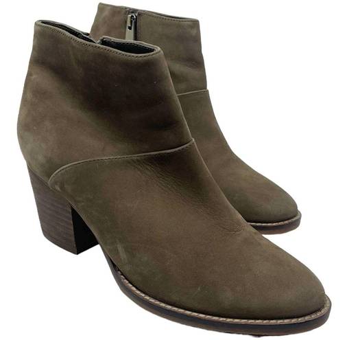 Blondo Nelli Waterproof Ankle Bootie Nutbuck Leather Olive Green Size 6.5