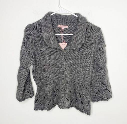 Krass&co Hekla &  Peplum Bobble Knit Sweater Gray Wool Cardigan Women's Medium Italy