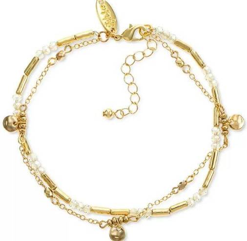 Style & Co  Bar, Disc & Bead Double-Row Ankle Bracelet in Gold-Tone NWT MSRP $25