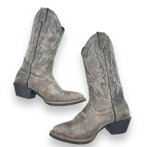 Justin Boots Justin Calimero Graphite Bomber Gray Blue Leather Western Boots Women’s Size 7.5