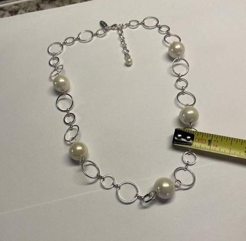 Talbots Signed  Faux Pearl Silver Tone Bead Statement Costume Necklace