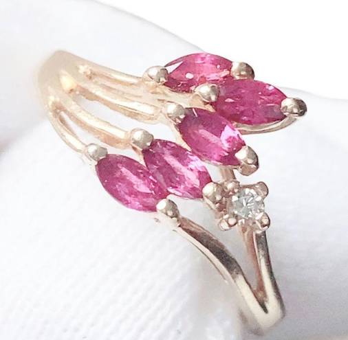 Ruby 14K YELLOW GOLD 5 MARQUISE SHAPE  RING SZ 5