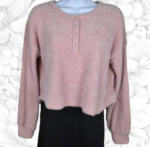 Hollister Soft & plush light pink mauve cropped Henley shirt top sz xsmall