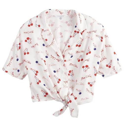 Pop Sugar | Camp Shirt Mon Cherie Button Tie Front Shirt sz M