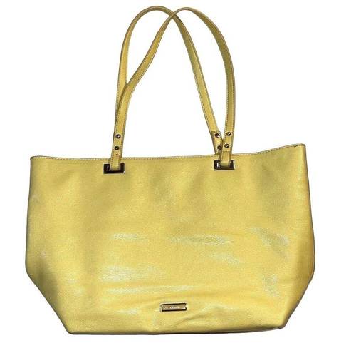 Nine West  Ava Faux Leather Tote Bag Purse Floral Laser Cut Design Yellow Silver