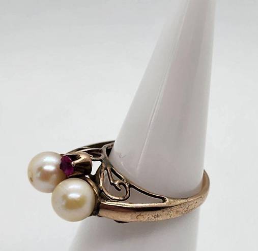 Ruby Vintage Gold Genuine Pearl &  Ring (5.25)