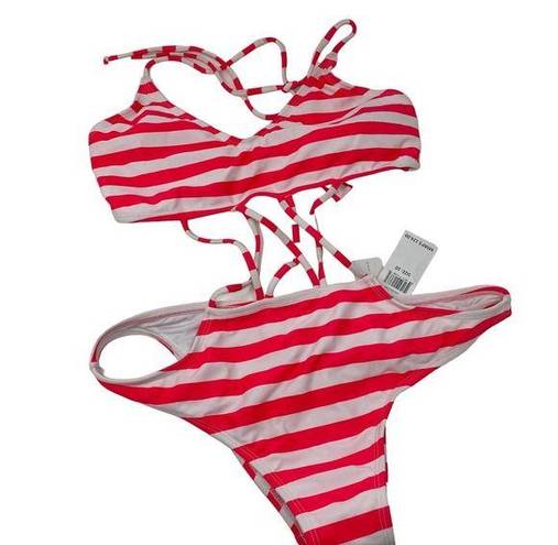 PilyQ  Women's Size 10 Candy Stripe XX Cut Out One Piece Swimsuit