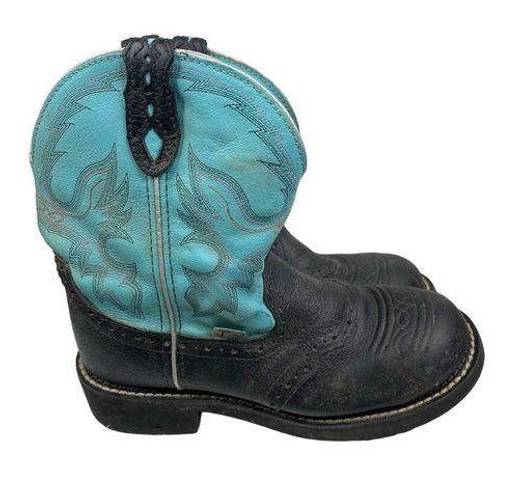 Justin Boots JUSTIN GYPSY Women's Leather Cowgirl Roper Boots Turquoise Black L9905 Size 7.5B