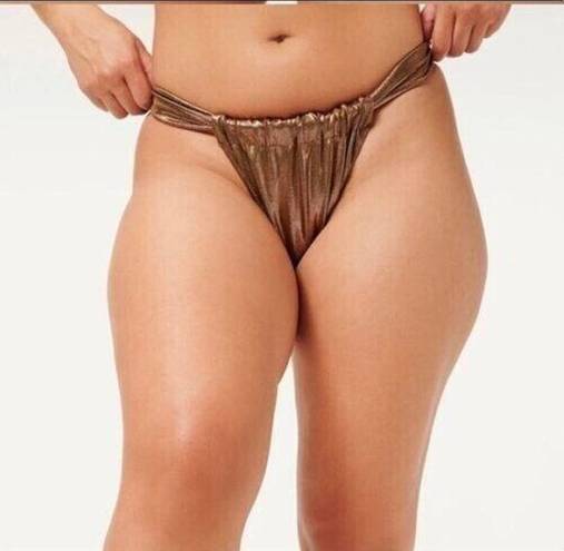 Good American  Foil Ruched Bikini Swim Bottoms in Mocha Foil Size 3 Large NWT