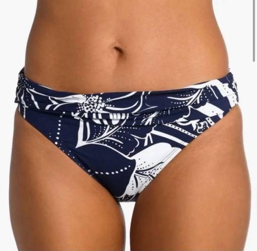 La Blanca  Bikini Swim Bottoms Women Size 10 Blue White Banded Hipster Tropical