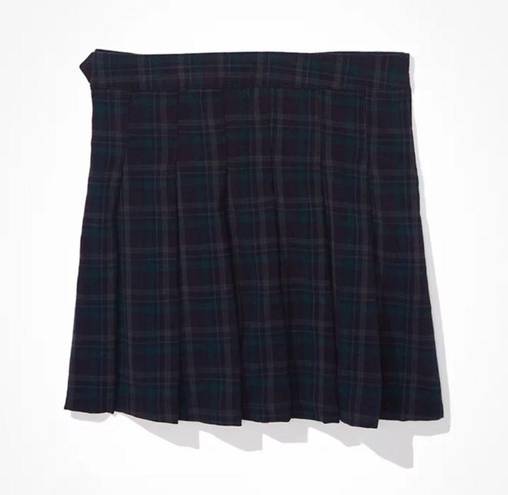 American Eagle  NWT Highest Rise Pleated Plaid Mini Skirt Blue Green Tartan 10