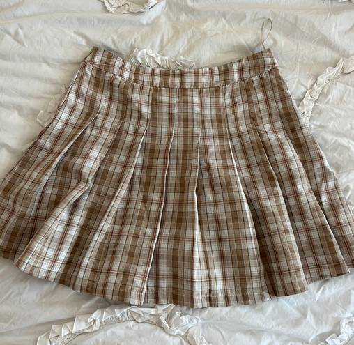 Boutique Pleated Plaid Skirt Tan Size M