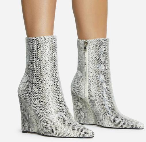 EGO SILVER SNAKE PRINT WEDGE HEEL ANKLE BOOT