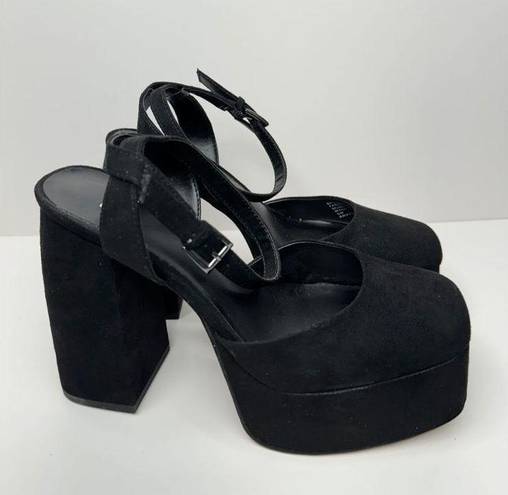 BP  Platform Pump Womens Size 5 Black Chunky Block Heel Ankle Strap