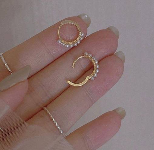 18K Gold Plated White Pearl Gold Hoop Earrings for Women