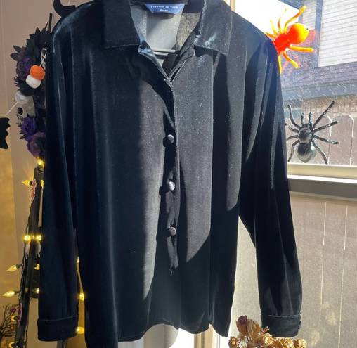 Preston & York Vintage  crush velvet black button down long sleeve shirt