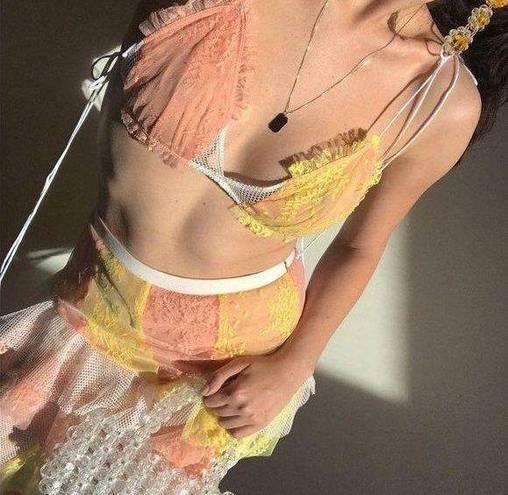 For Love & Lemons Sorbet Triangle Lace Bra Top Yellow Pink Strappy Small