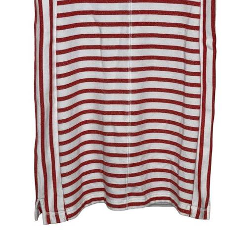 Talbots T by  Women T-Shirt Dress Stripe Shortsleeve Metallic French Terry Red XS