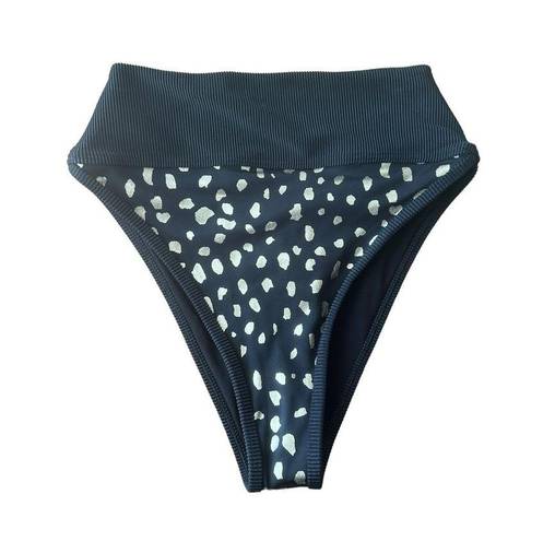 Beach Riot  High Rise Cheeky Emmy Ribbed Bikini Bottoms in Black Gold Spot XS