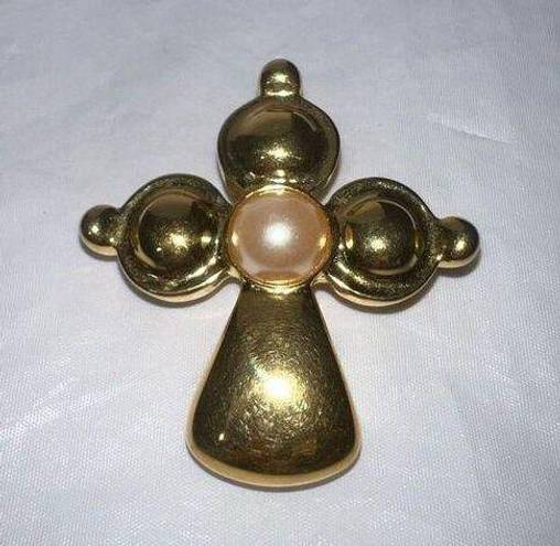 Premier Designs Premier Design Gold Tone with Faux Pearl Cross Brooch/Pendant