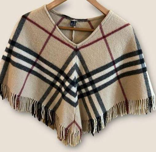 Burberry  London Authentic Nova Check plaid poncho fringe lambswool one size