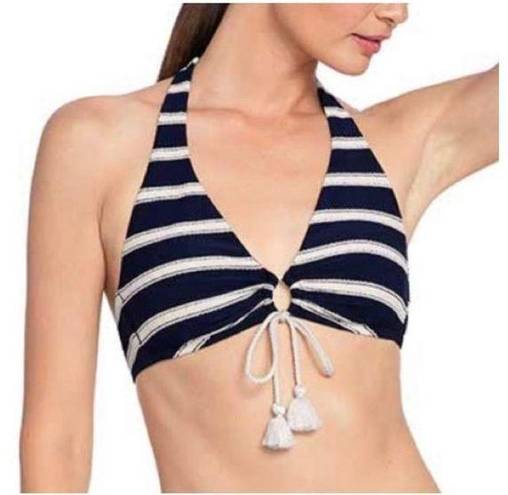 Robin Piccone  Abi stripe navy halter bathing suit top