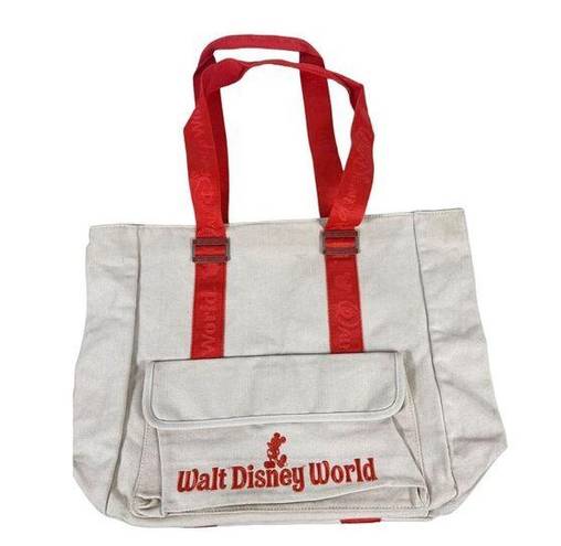 Disney Walt  World Tan Canvas Beach Travel Vacation Tote Bag With Orange Straps