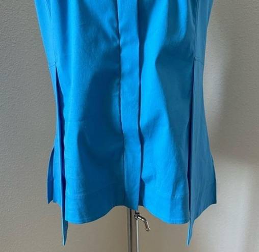 Akris EUC  Sleeveless Collared Cotton Blouse‎ Women S Concealed front Blue