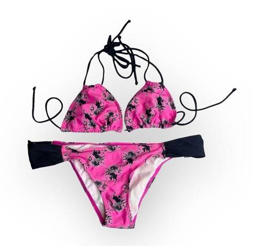 Joe Boxer new  ☼ Unicorn Print 2 Piece String Bikini Set ☼ Hot Pink Black ☼ XS