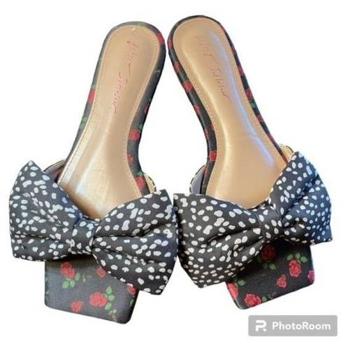 Betsey Johnson  Roses Bow Square Toe Slides 8.5-9