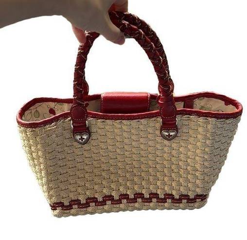 Brighton  Bag Straw Red Cream Tote Shoulder Handbag Picnic Vintage Vibes Cute