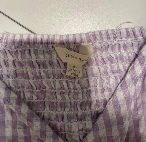 Sim & Sam NWOT  Purple Gingham Puff Sleeve Top