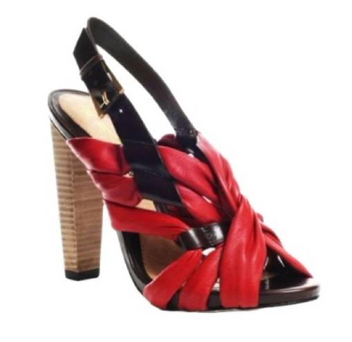 L.A.M.B. Tamika Red and Brown Strappy Leather Heels