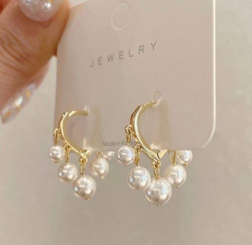 18K Gold Plated White Pearl Tassel Dangle Drop Earrings for Women