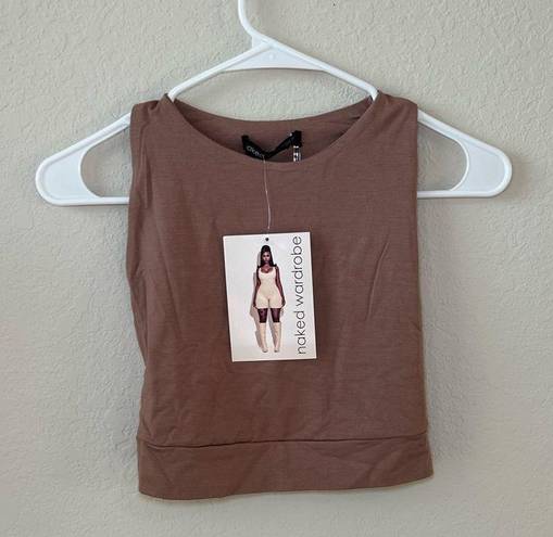 Naked Wardrobe NWT  Brown Sleeveless Cut Out Back Tank Top