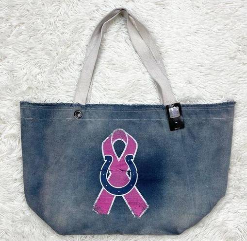 Little Earth Indianapolis Colts Blue Denim Breast Cancer Tote Bag