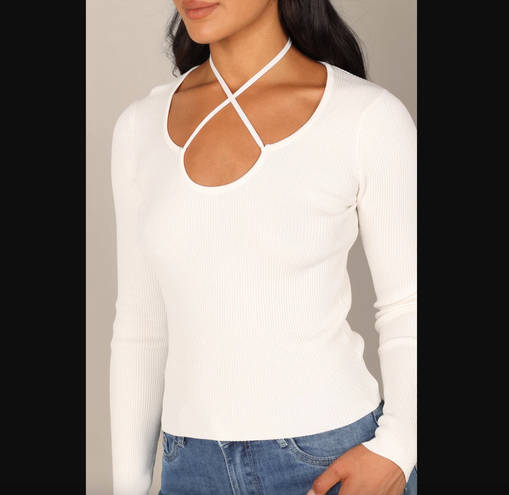 Petal and Pup  Paelia White Ribbed Knit Tie Neck Top 8