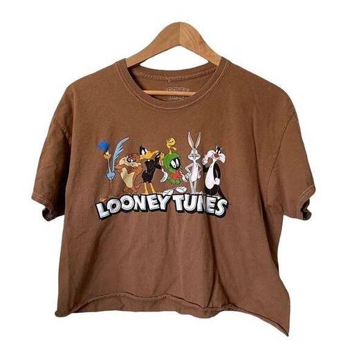 Looney Tunes  Brown Cropped Graphic Crew Neck Tee Women's SZ L Bugs Bunny